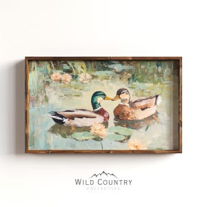 Love Birds Mallard Ducks Oil Painting, His & Hers Gift, Vintage Duck Poster Print, Mallard Duck Decor, Farmhouse Wall Art, Gift for Couples image 7