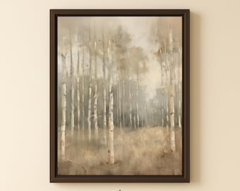 Framed Aspen Tree Canvas White Forest Wall Art Beige Birch Tree Painting Neutral Art Print Guest Room Painting Nature Aspen Autumn Canvas