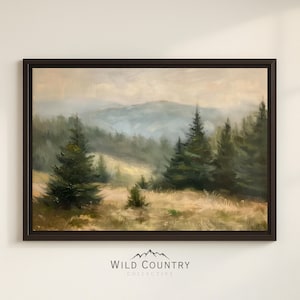 Framed Montana Forest Canvas Art: Large Pine Tree Print for Living Room Evergreen Wall Hanging
