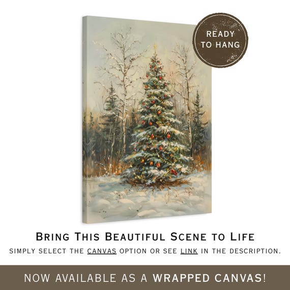 ヴィンテージクリスマスツリープリント、雪の積もった松の木のウォール