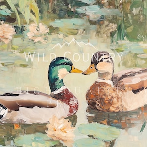 Love Birds Mallard Ducks Oil Painting, His & Hers Gift, Vintage Duck Poster Print, Mallard Duck Decor, Farmhouse Wall Art, Gift for Couples image 6