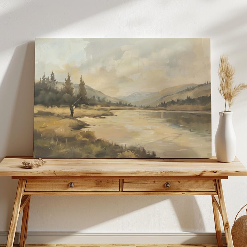 Fly Fishing Vintage Painting, Montana Oil Painting, Fisherman Decor, Vintage Fishing Art Print, River Runs Through It, Boys Bedroom Print image 16