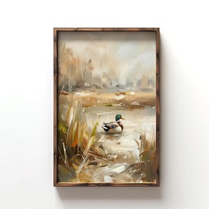 Mallard Duck Wall Art Neutral Wildlife Painting Waterfowl Farmhouse Decor Rustic Duck Print Gift for Outdoorsman Earth Tone Cabin Wall Decor