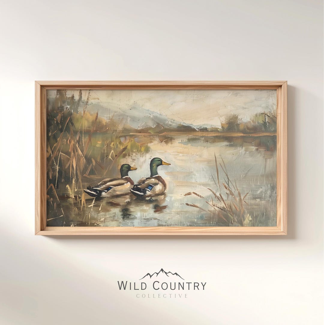 Printable Mallard Ducks Oil Painting, Woodland Nursery Decor, Bird