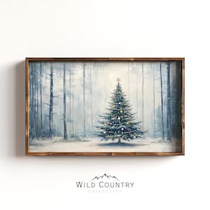 Rustic Christmas Tree Print, Antique Forest Painting, Vintage Wall Art Poster, Pine Tree Art, Christmas Wall Decor, Holiday Cabin Decor