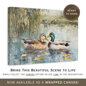 two ducks swimming together in a body of water, surrounded by a lush, natural environment.