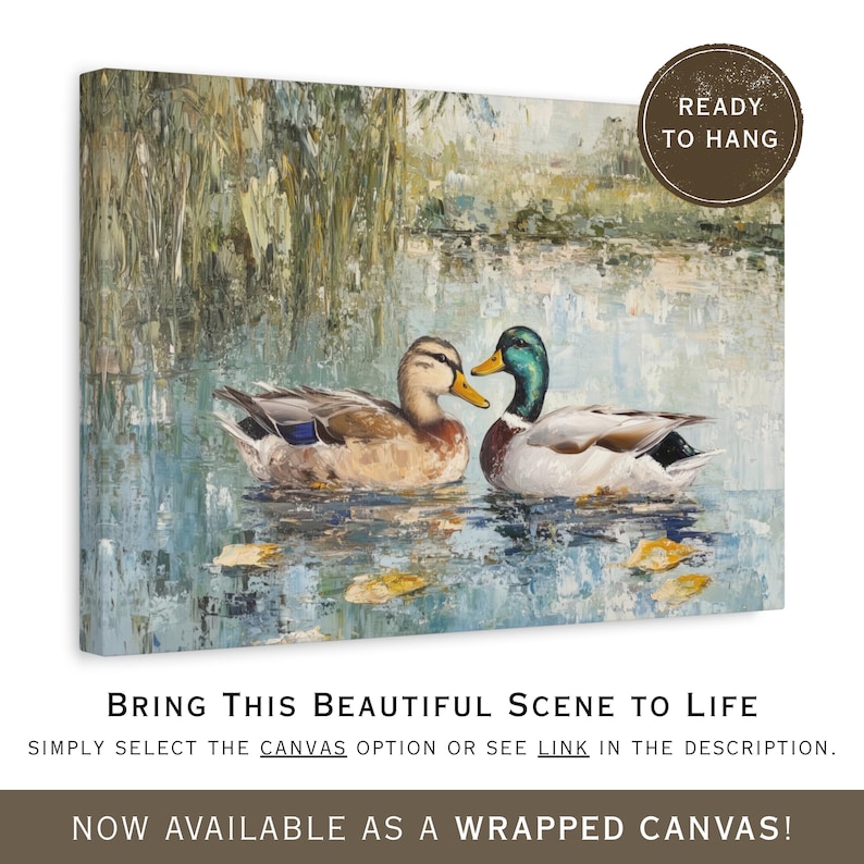 two ducks swimming together in a body of water, surrounded by a lush, natural environment.