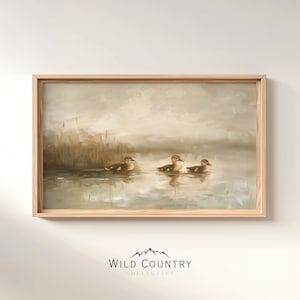 Afdrukbaar schilderij Lil&#39; Mallard Duck, vintage eend schilderij, wilde eend kinderkamer kunst, boerderijprint, rustiek hutdecor, cadeau vogeljager