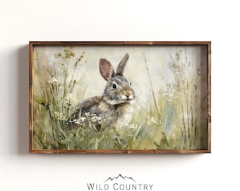 Easter Bunny Painting Seasonal Wall Decor Easter Wall Art Country Nursery Decor Cute Rabbit Print for Farmhouse Nursery Wildlife Painting