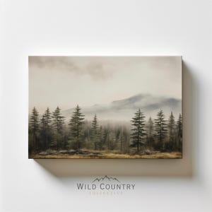 Pine Tree Canvas Print Rustic Forest Painting Muted Landscape Art for Bedroom Cabin Decor Pine Tree Wall Art Vintage Pine Forest on Canvas
