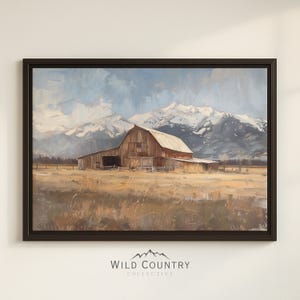 Framed Barn Canvas Print Rustic Old Wood Barn Painting Western Farmhouse Wall Art Farm Scenery Canvas Rustic Home Decor Mountain Farm Scene