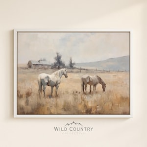 Framed Canvas White Horse Painting Vintage Equestrian Wall Art Farm Decor White Horse Wall Hanging Canvas Western Art Framed Farm Painting