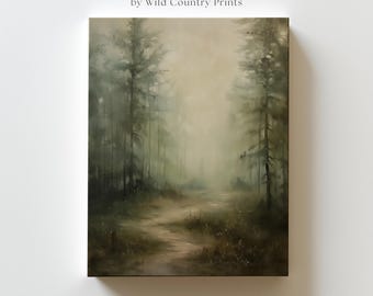 Forest Art Large Woods Canvas Woodsy Boho Art Print Over the Mantle Decor Forest Painting Landscape Pine Tree Picture Moody Wall Decor Large