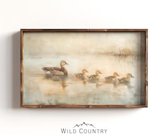 Quadro "Quatro Patinhos", Impressão de Arte para Quarto de Bebê com Patos, Pintura de Mamãe Pata, Arte de Parede Vintage com Animais da Floresta, Presente para Caçador de Pássaros