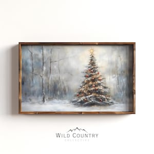 Vintage Christmas Tree Print, Winter Wall Art Poster, Snowy Pine Tree Wall Art, Christmas Wall Decor, Holiday Decor, Winter Forest Painting