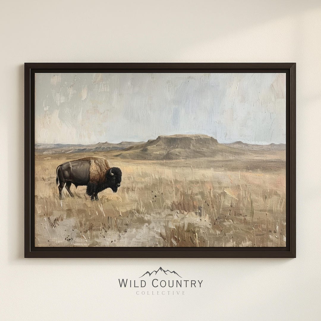 Framed Buffalo Wall Art Western Canvas Framed Bison Painting Western ...