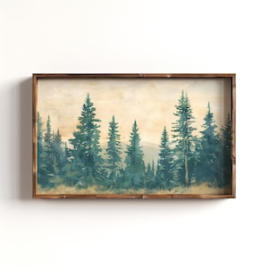 Watercolor Pine Trees Painting, Evergreen Pine Tree Wall Art, Minimal Rustic Poster Print, Woodland Nursery Art Decor, Green Forest Painting