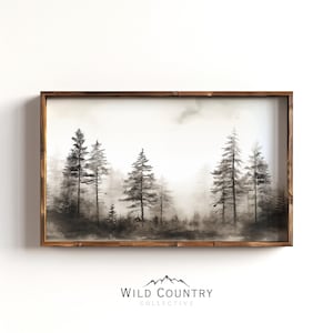 Dark Pine Tree Poster, Rustic Pine Tree Painting, Vintage Woodland Print Art, Muted Forest Painting, Vintage Pine Tree Wall Art Print