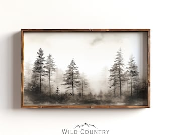 Dark Pine Tree Poster, Rustic Pine Tree Painting, Vintage Woodland Print Art, Muted Forest Painting, Vintage Pine Tree Wall Art Print