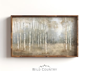 Autumn Aspens Art Print, Muted White Trees Wall Art, Boho Decor, Aspen Trees Painting, Country Farmhouse Decor, Abstract Landscape Painting