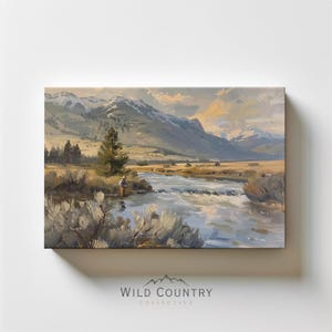 Vintage Fishing Painting Canvas Print River Landscape Canvas Fisherman Wall Decor Gift For Dad Fishing Wall Art Canvas Boy Bedroom Wall Art