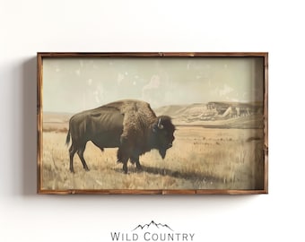 American Bison Painting, Rustic Bison Poster, Buffalo Print, Montana Art, Wildlife Print, Western Wall Art Decor, Vintage Farmhouse Decor