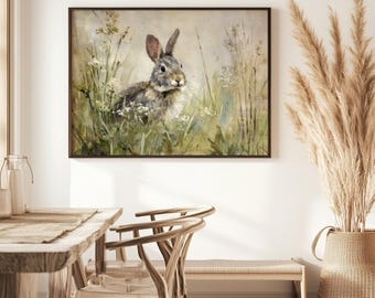 Printable Easter Wall Art, Cottontail Rabbit Download, Vintage Bunny Painting, Country Nursery Wall Art, Wildlife Decor, Farmhouse Decor