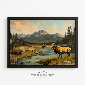 Framed Psalm 42 Canvas Vintage Yellowstone Elk Mountain Stream Golden Meadow Scripture Wall Art Christian Home Decor Bible Verse Faith Gift