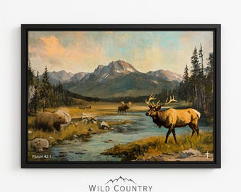 Framed Psalm 42 Canvas Vintage Yellowstone Elk Mountain Stream Golden Meadow Scripture Wall Art Christian Home Decor Bible Verse Faith Gift