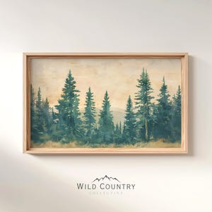 Printable Watercolor Pine Trees Painting, Woodland Nursery Art Decor, Evergreen Pine Tree Wall Art, Green Forest Painting, Rustic Forest Art