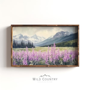Fireweeds Art Print Magenta Pink Alpine Wildflower Painting with Storm Lit Sky Scene Gift for Alaska Lover