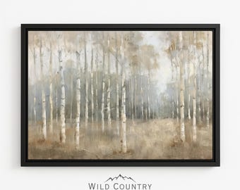 Espe Baum Leinwanddruck Neutral Wald Wand Kunst Hütte Schlafzimmer Natur Landschaft Gemälde Boho Dekor Beige Landschaft Kunst mit Rahmen