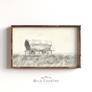 Wild West Sketch Drawing, Covered Wagon Art Print, Vintage Farmhouse Art, Rustic Wall Decor, Western Sketch Wall Art, Countryside Print