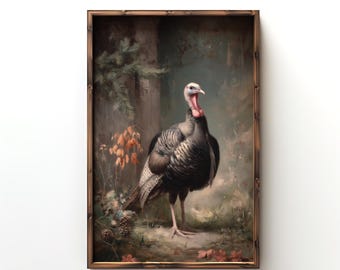 Vintage Turkey Hunting Wall Art Print for Cabin Bedroom Decor Rustic Wildlife Painting Turkey Feather Wall Art Game Bird Art Print Woodland
