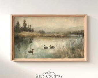 Printable Vintage Ducklings Oil Painting, Bird Hunter Gift, Duck Pond Wall Art, Countryside Print, Mallard Duck Nursery Art, Cabin Decor