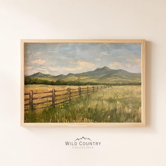 アンティークな草原のポスター、山の絵画、夏の壁アート、夏の風景の
