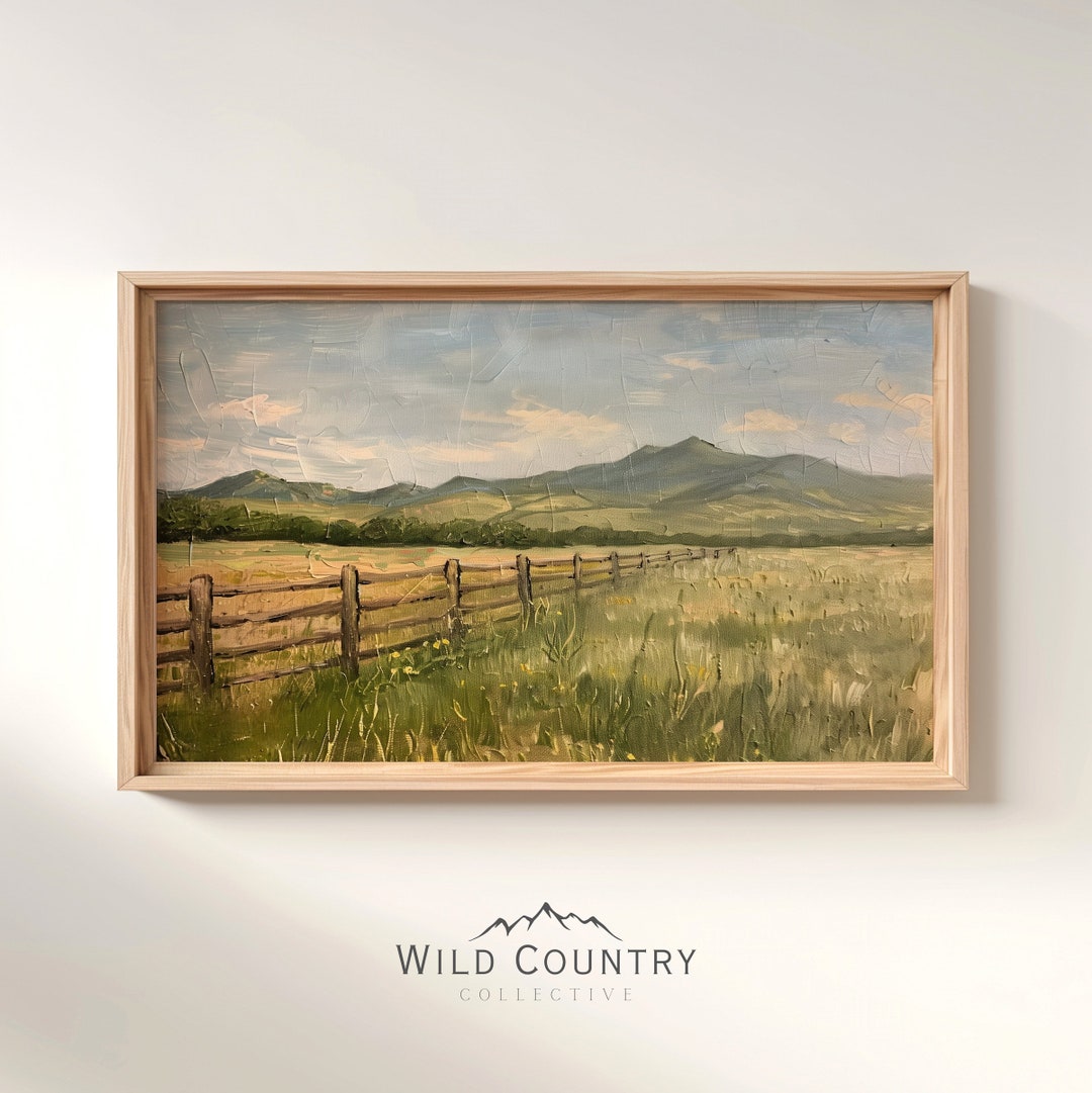 Printable Antique Country Meadow Painting, Summer Scenery Landscape ...