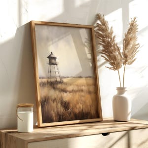 Vintage Water Tower Painting, Country Western Print, Rustic Western Wall Art, Montana Prairie Painting, Country Wall Decor, Farmhouse Print
