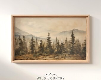 Printable Evergreen Pine Tree Wall Art, Woodland Forest Print, Vintage Forest Painting, Mountain Cabin Wall Art, Rustic Pine Tree Painting