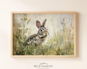 Cute Rabbit Print for Easter Decor Country Farmhouse Nursery Decor Greenery Wall Hanging Vintage Print Wildlife Cute Gift for Rabbit Lover