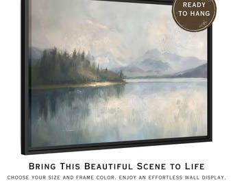 フレーム付きキャンバス 穏やかな湖の絵画 自然風景 モンタナ湖の風景