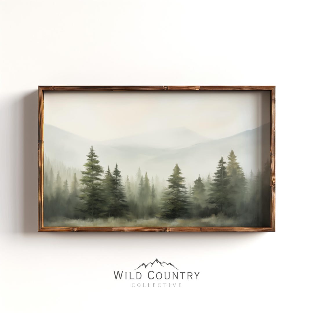 Muted Pine Tree Art Print Vintage Forest Painting Pine Tree Wall Art ...