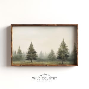 Muted Pine Trees Painting, Evergreen Tree Wall Art, Rustic Forest Painting, Vintage Pine Tree Print, Woodland Wall Art, Antique Cabin Decor