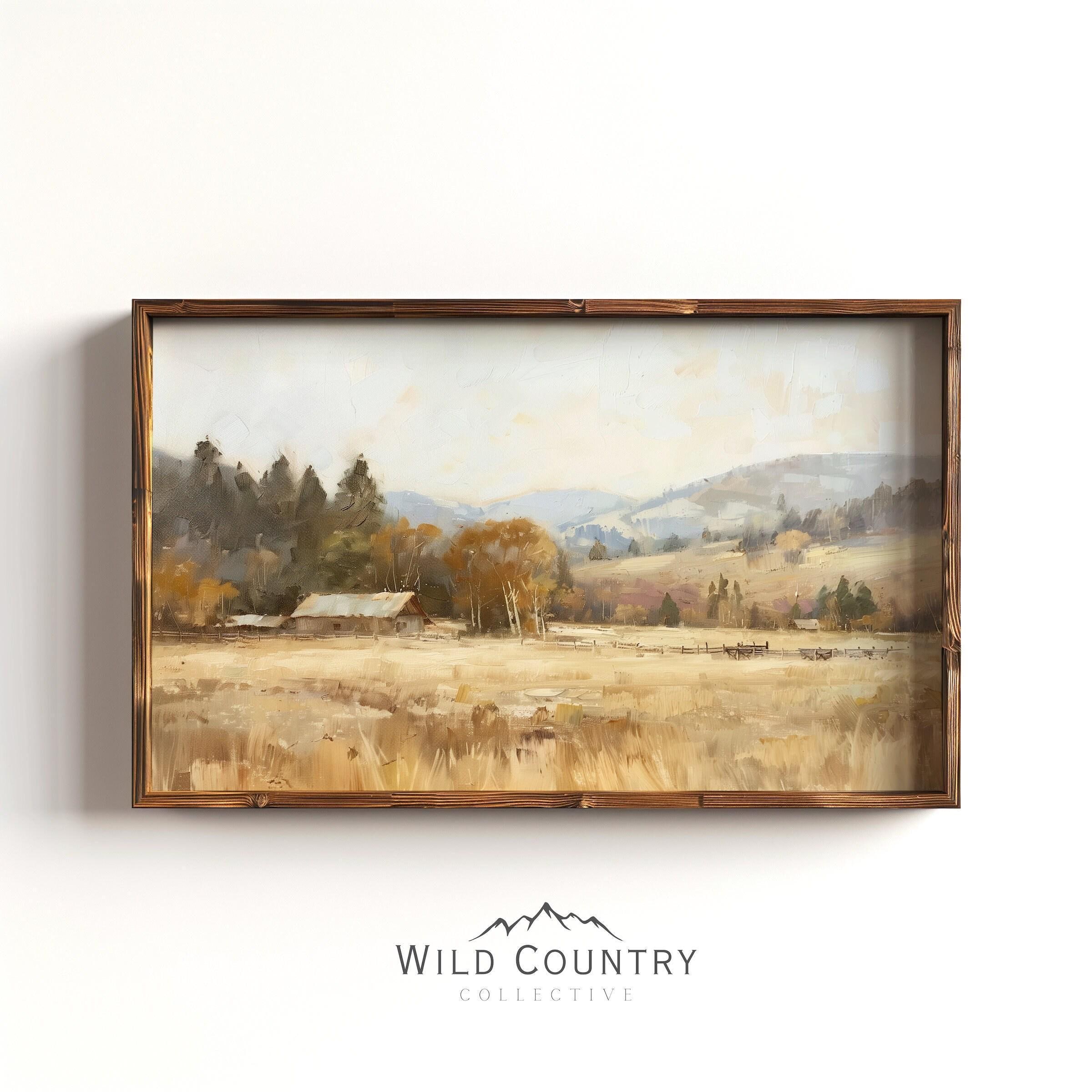 Western Ranch Home Painting, Montana Wall Art, Mountain Landscape Art Print, Cabin Decor, Montana Ranch Decor, Country Farmhouse Print
