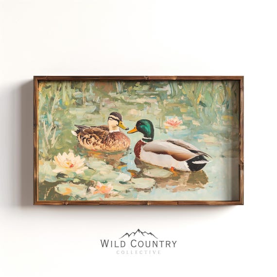 Love Birds Mallard Ducks Oil Painting, Gift for Couples, Vintage