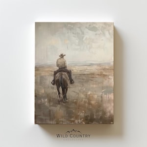 Western Cowboy Leinwanddruck, Western Wandkunst, Western Thema Dekor, Montana Wandkunst, Pferdemalerei, Vintage Cowboy Ölgemälde