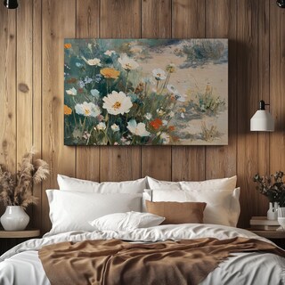 Giftsfarm Stampa Su Tela Con Cornice Campo Di Fiori Selvatici 40,6x61 Cm - Quadro Vintage Per Soggiorno, Camera Da Letto, Bagno