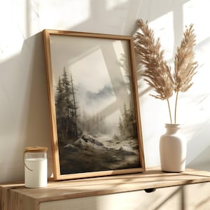 Evergreen Pines Poster Print, Pine Tree Painting, Forest Painting, Vintage Wall Art, Log Cabin Decor, Woodland Wall Art, Rustic Painting