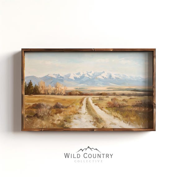 Rocky Mountain Painting, Kalispell Montana, Montana Wall Art, Mountain Range Art Print, Vintage Landscape Poster, Rustic Cabin Wall Decor