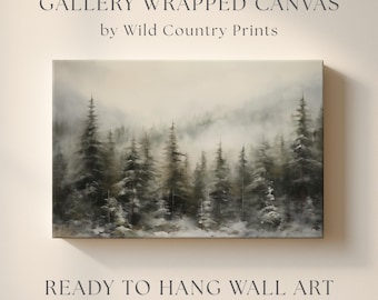 Snowy Winter Pines Forest Canvas Mountain Wall Art Winter Canvas Landscape Print Living Room Decor Woodland Wall Art Nature Snow Tree Print